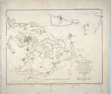 Image: Map of the Harbour of Waitemata, New Zealand, and of the adjacent country shewing the situation of Auckland, the capital of the colony, and also the isthmus which separates the waters of the Frith of Thames on the eastern from those of Manukao on the western coast from actual measurement with the chain and from a trigonometrical survey, Felton Mathew, survr. genl., 1841