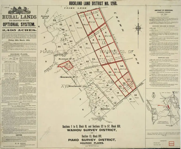 Image: Sections 1 to 9, Block IX and sections 52 to 57, Block XIII, Waihou Survey District and section 13, Block XVI, Piako survey district, Hauraki Plains.