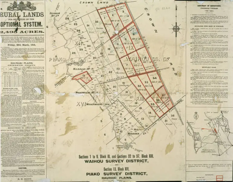 Image: Sections 1 to 9, Block IX and sections 52 to 57, Block XIII, Waihou Survey District and section 13, Block XVI, Piako survey district, Hauraki Plains.
