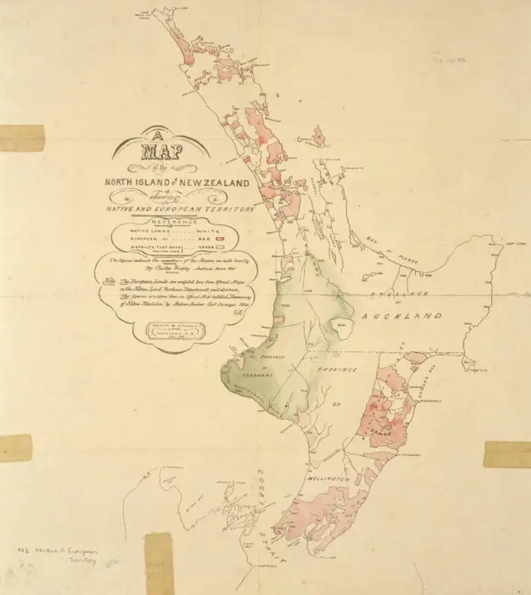 Image: A map of the North Island of New Zealand shewing native and European territory