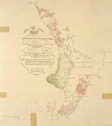 Image: A map of the North Island of New Zealand shewing native and European territory