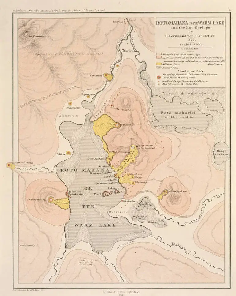 Image: Rotomahana or the Warm Lake and the hot springs By Dr Ferdinand von Hochstetter