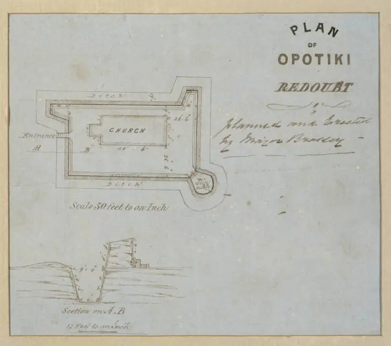 Image: Plan of Opotiki redoubt, planned and erected by Major Brassey