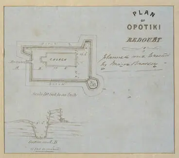 Image: Plan of Opotiki redoubt, planned and erected by Major Brassey