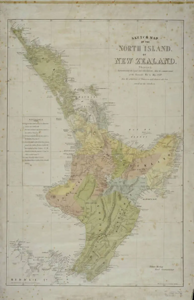 Image: Sketch map of the North Island of New Zealand, shewing approximately the loyal and rebel districts.