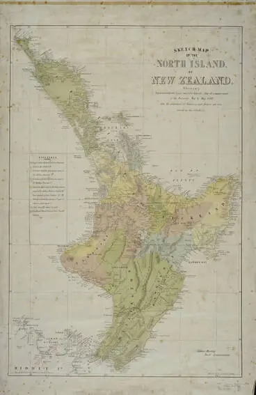 Image: Sketch map of the North Island of New Zealand, shewing approximately the loyal and rebel districts.