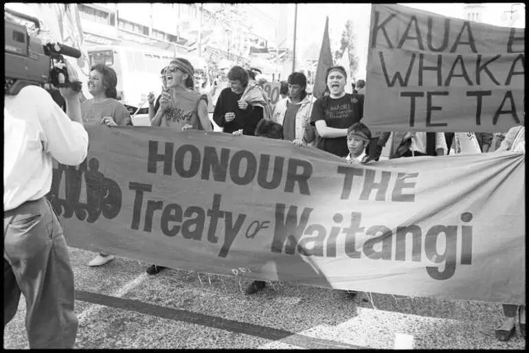 Image: Sesquicentennial demonstration, Queen Street, 1990