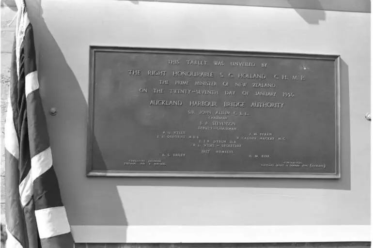 Image: Unveiling the foundation stone for the Auckland Harbour Bridge, Westhaven, 1956