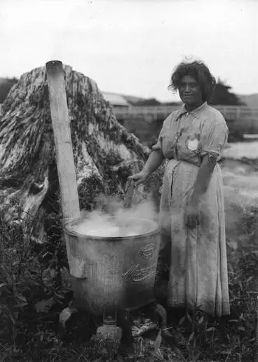 Image: Woman doing laundry in a boiler, Rotorua, 1916