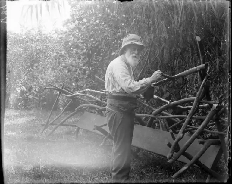 Image: Samuel Vaile in the garden of The Avenue, Karangahape Road, 1905