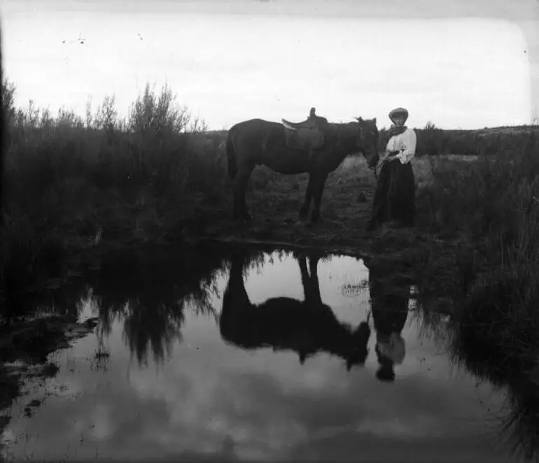 Image: Evelyn Vaile by the Waikato River, Broadlands, 1908