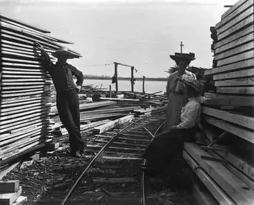 Stacks of timber at Kopu, Thames, 1906 Image: Stacks of timber at Kopu, Thames, 1906