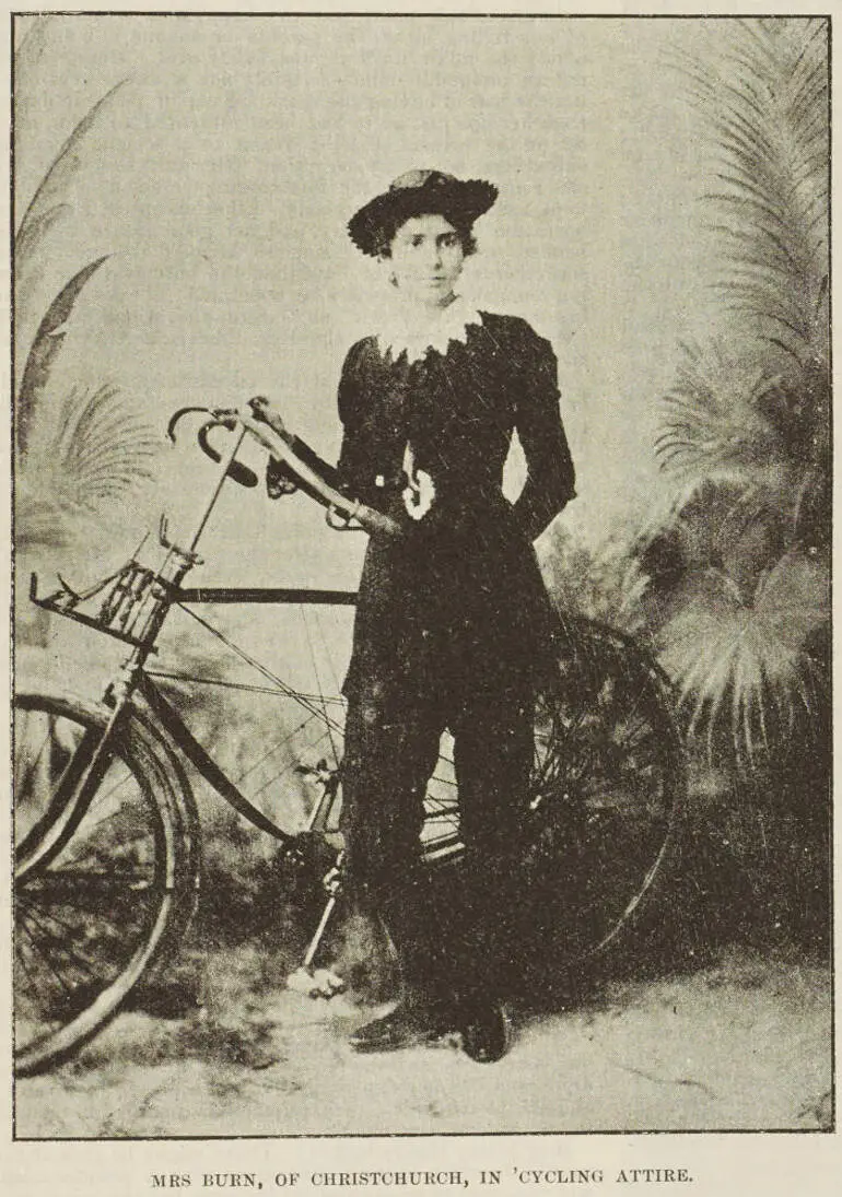 Image: Mrs Burn, of Christchurch, in 'cycling attire