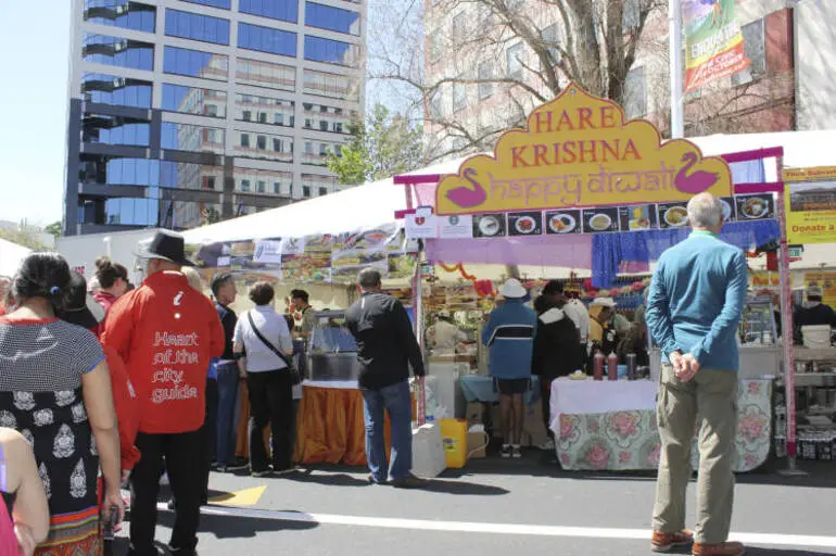 Image: Traditional Indian food stalls at the Auckland Diwali Festival.