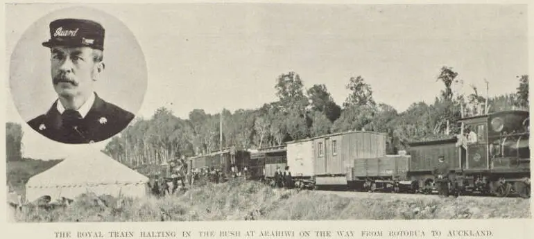 Image: The Royal train halting in the bush at Arahiwi