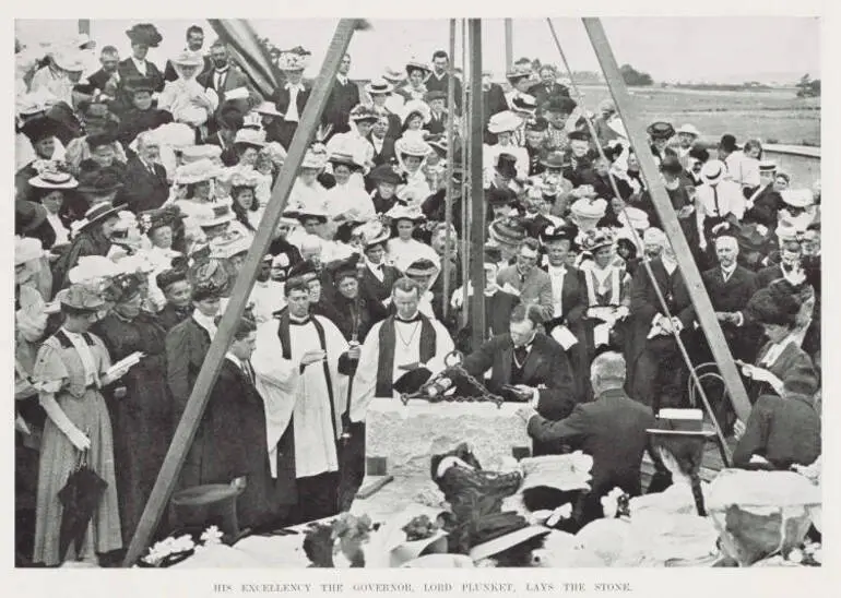 Image: His Excellency the governor, Lord Plunket, lays the stone