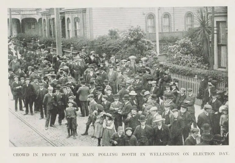 Image: Crowd in front of the main polling booth in Wellington on Election Day