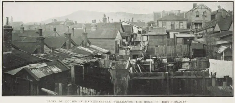 Image: Backs of houses in Haining Street, Wellington - the home of John Chinaman