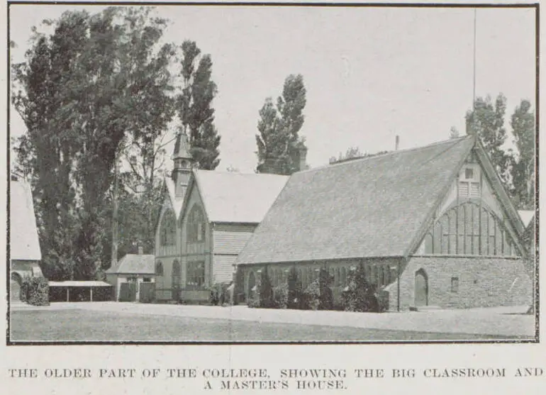 Image: The older part of the college, showing the big classroom and a master's house