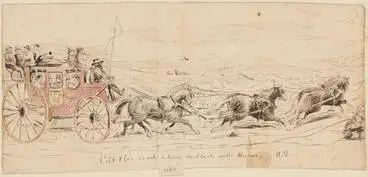 Image: Cobb and Co's coach between Auckland and Mercer, 1865