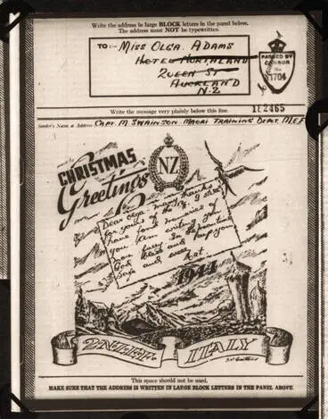 Image: 2 NZEF Christmas Greetings telegram 1944