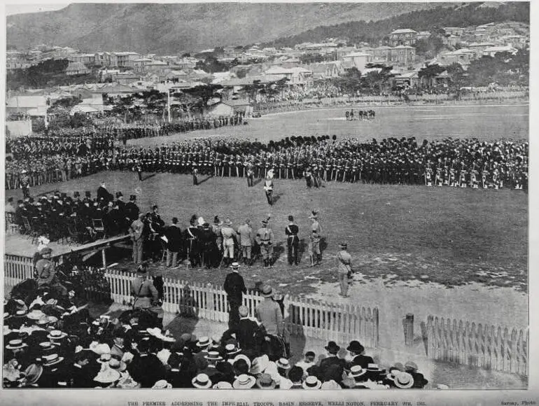 Image: The premier addressing the Imperial Troops, Basin Reserve, Wellington, February 9th, 1901