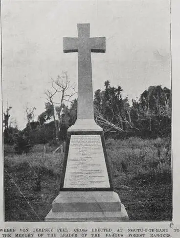 Where Von Tempsky fell: cross erected at Ngutu-o-te-Manu Image: Where Von Tempsky fell: cross erected at Ngutu-o-te-Manu