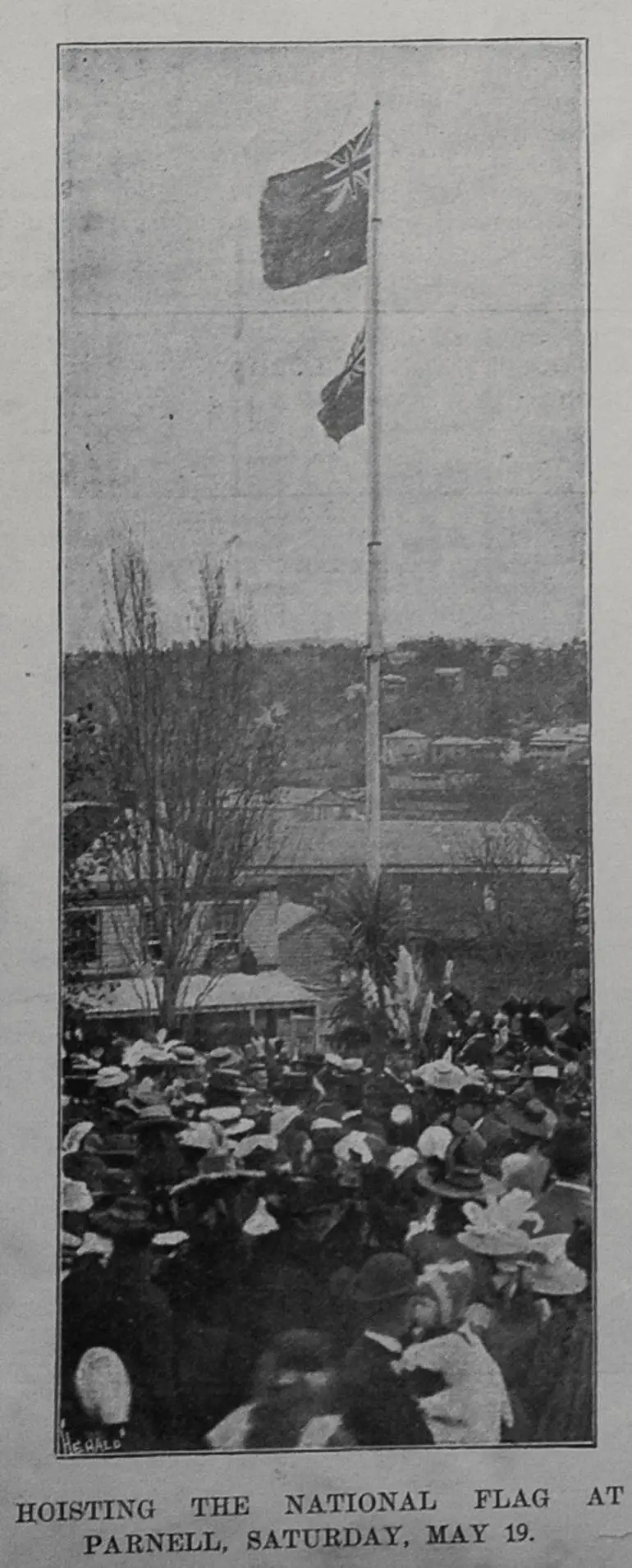 Image: Hoisting of the national flag at Parnell District School, Auckland, 19 May 1900