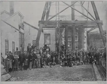 The Governor on Tour: Group of Waihi Gold Mining Company's miners at Welcome Shaft Image: The Governor on Tour: Group of Waihi Gold Mining Company's miners at Welcome Shaft