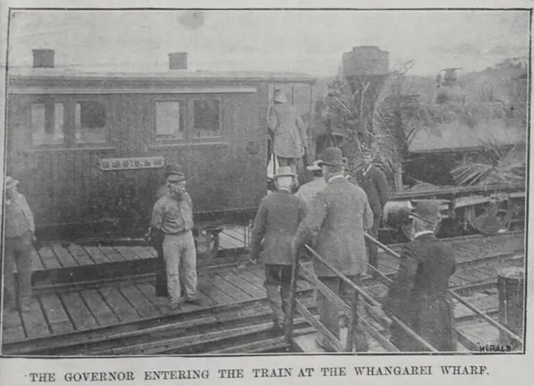 Image: The Governor entering the train at Whangarei Wharf