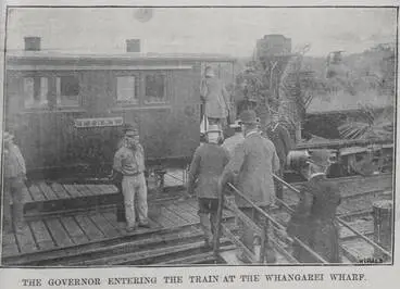 The Governor entering the train at Whangarei Wharf Image: The Governor entering the train at Whangarei Wharf