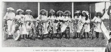 Image: A group of girl competitors in the decorated bicycle competition
