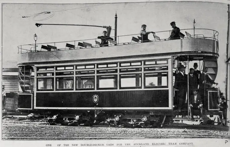 Image: One of the new double decker tram cars for the Auckland Electric Tram Company