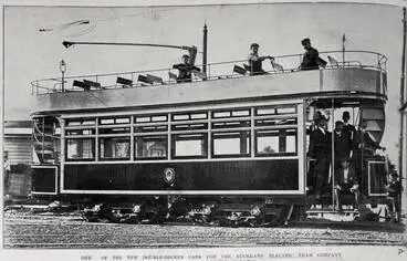 Image: One of the new double decker tram cars for the Auckland Electric Tram Company