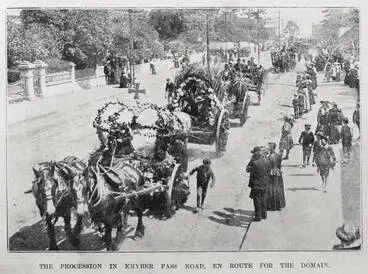 Image: Labour Day procession in Khyber Pass Road en route for the Auckland Domain, 8 October 1902
