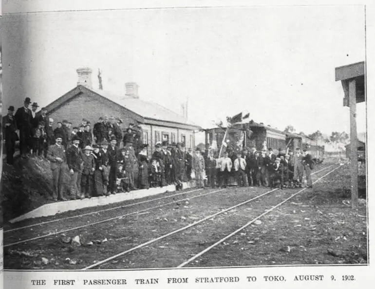 Image: The first passenger train from Stratford to Toko, 9 August 1902