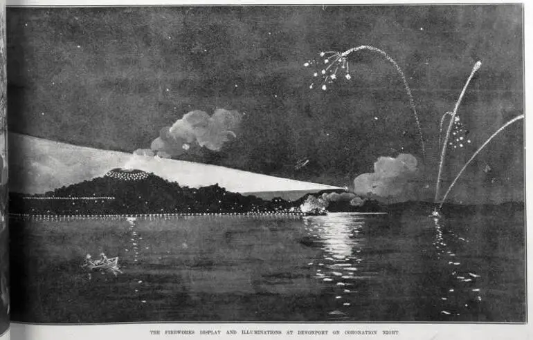Image: The fireworks display and illuminations at Devonport on coronation night