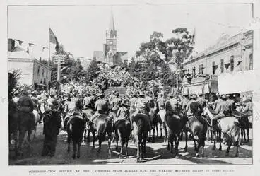 Image: The commemoration service at the Nelson Cathedral on Jubilee day, the Mounted Rifles (foreground)