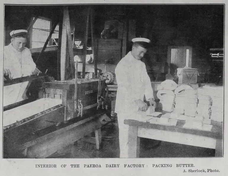 Image: Interior of the Paeroa Dairy Factory: Packing butter