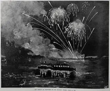 Image: The display of fireworks on the Railway Wharf, June 11, 1901