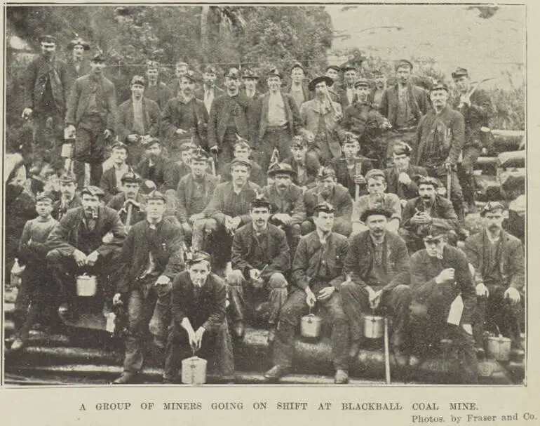 Image: A GROUP OF MINERS GOING ON SHIFT AT BLACKBALL COAL MINE