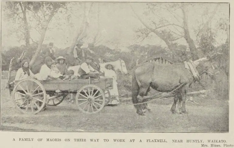 Image: A family on their way to work in a flaxmill near Huntly