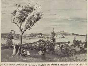 A Picturesque Glimpse of Auckland Harbour from the Domain, Regatta Day, Jan. 29, 1904 Image: A Picturesque Glimpse of Auckland Harbour from the Domain, Regatta Day, Jan. 29, 1904
