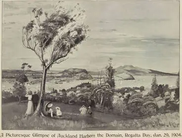 Image: A Picturesque Glimpse of Auckland Harbour from the Domain, Regatta Day, Jan. 29, 1904