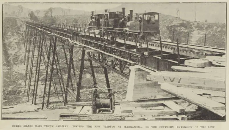 Image: North Island Main Trunk railway: testing the new viaduct at Mangaweka, on the southern extension of the line