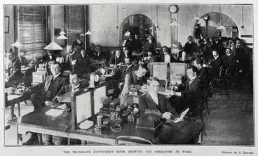 Image: The telegraph instrument room, showing the operators at work