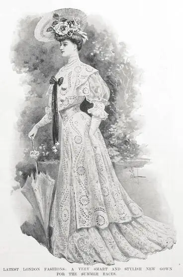 LATEST LONDON FASHIONS: A VERY SMART AND STYLISH NEW GOWN FOR THE SUMMER RACES Image: LATEST LONDON FASHIONS: A VERY SMART AND STYLISH NEW GOWN FOR THE SUMMER RACES