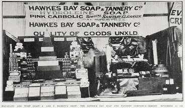 Image: MANAWATU AND WEST COAST A. AND P. SOCIETY'S SHOW: THE HAWKE'S BAY SOAP AND TANNERY COMPANY'S EXHIBIT. NOVEMBER 1-3 1905