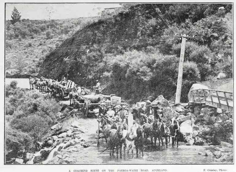 Image: A COACHING SCENE ON THE PAEROA-WAIHI ROAD, AUCKLAND
