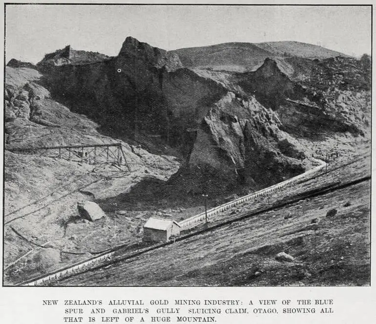 Image: NEW ZEALAND'S ALLUVIAL GOLD MINING INDUSTRY: A VIEW OF THE BLUE SPUR AND GABRIEL'S GULLY SLUICING CLAIM, OTAGO, SHOWING ALL THAT IS LEFT OF A HUGE MOUNTAIN